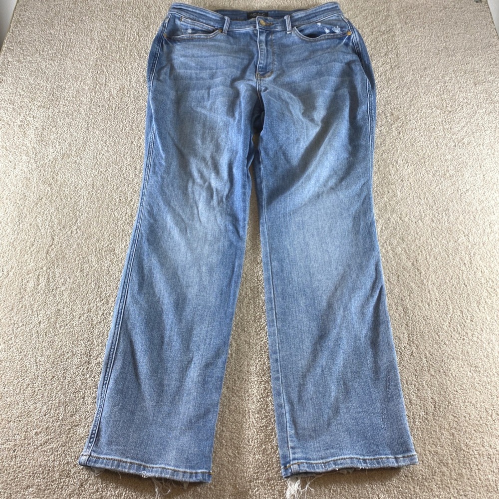 Judy Blue Dad Jeans Mens 16W Medium Wash Relaxed Straight Raw Hem